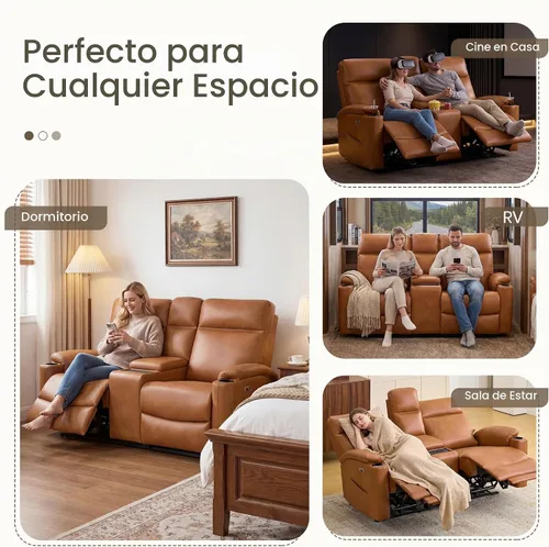 Vista 8 de Sofá biplaza reclinable eléctrico, sofá reclinable eléctrico Marrón