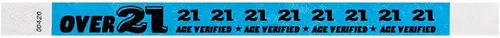 Vista 3 de 500 pulseras Tyvek azul neón WristCo Over 21 para eventos - ¾" x 10" - pulseras de papel impermeables, reciclables, cómodas, resistentes a Azul