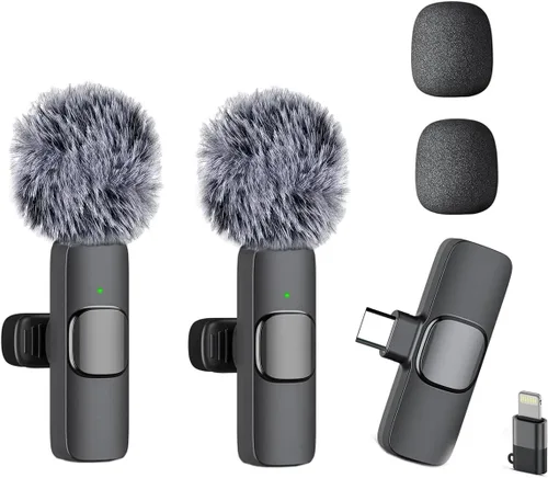 Vista 9 de Caiord 2 Pack de micrófonos inalámbricos profesionales Lavalier para iPhone iPad (iPhone 14 y versiones anteriores), micrófonos de solapa Plug-Play