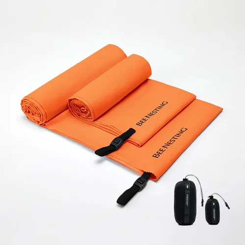 Vista 28 de Bee Nesting Toalla ultraligera de secado rápido – Paquete de 2 toallas de microfibra medianas y pequeñas con bolsillo compacto plegable para viajes
