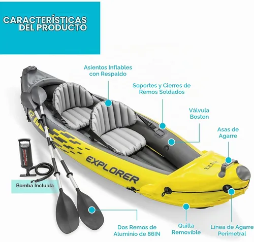 Vista 5 de INTEX Explorer Kayak - Juego portátil para 2 personas con paletas y bomba