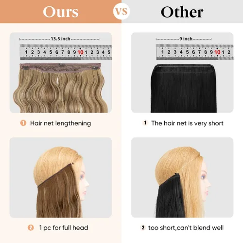 Vista 7 de Extensiones de cabello de alambre transparente invisible con 3 clips seguros, diadema ajustable, tamaño ondulado, rizado, largo, sintético