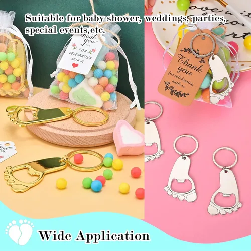 Vista 6 de 50 piezas personalizadas para baby shower, abrebotellas, llaveros de huellas, recuerdos de baby shower, regalos de devolución para invitados, vienen