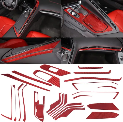Vista 6 de Juego de 25 piezas de molduras interiores de fibra de carbono suave compatibles con Chevrolet Corvette C8 2020-2024, cubierta de panel