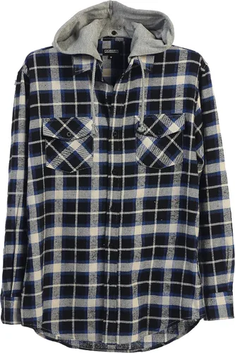 Vista 33 de Gioberti Camisa de franela a cuadros de algodón 100% para hombre con capucha extraíble y botones 100 – negro/azul real/gris.