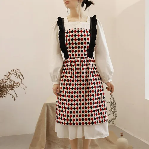 Vista 5 de Violet Mist Delantal de lino de algodón para mujer, delantal con espalda cruzada con bolsillos, parte trasera en X gris, delantales estilo vintage