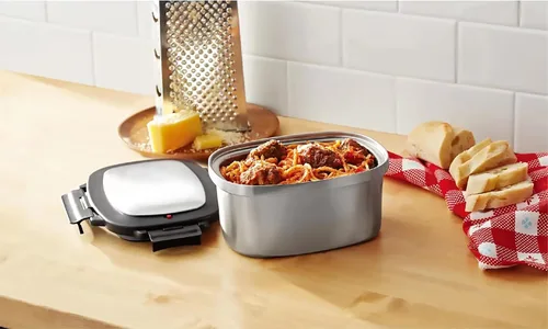 Vista 8 de Contenedor de alimentos aislado de 33 onzas, lonchera de acero inoxidable con divisor extraíble Plateado