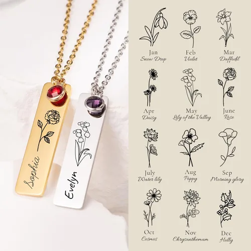 Vista 3 de Custom Name Necklace with Birthstones Birthday Gift for Woman Personalized Birth flower Necklaces Best Gifts for Women Friends Christmas Gifts for
