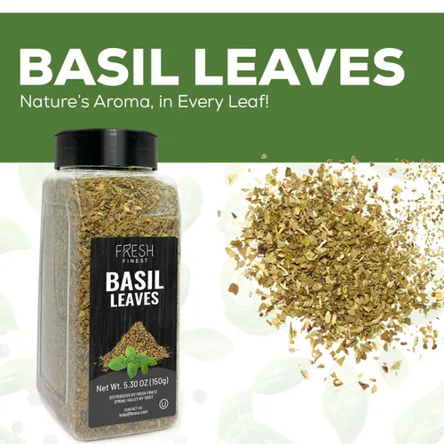 Vista 5 de Fresh Finest Especias de hojas de albahaca 5.30 onzas – Albahaca dulce seca para cocinar, sin OMG, sin gluten