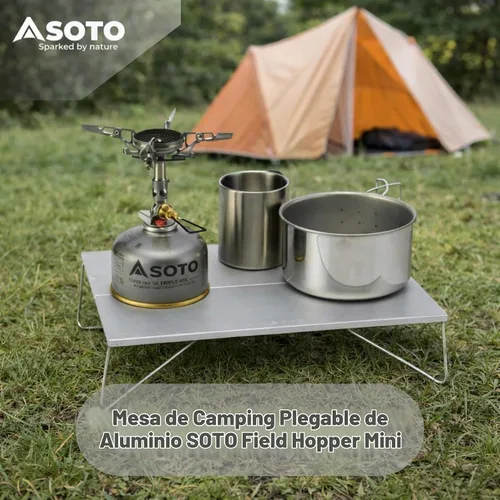Vista 3 de SOTO Mesa de camping de aluminio emergente, mesa de mochilero compacta