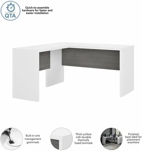 Vista 4 de Bush Business Furniture Echo - Escritorio en forma de L en blanco puro y gris moderno