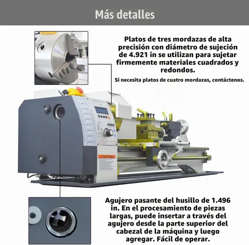 Vista 8 de INTSUPERMAI Mini torno de metal de 8 x 16 pulgadas / torno de sobremesa métrico electrónico sin engranajes automático cambio de métrico/pulgadas