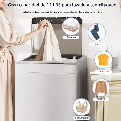 Vista 3 de Giantex Lavadora portátil, lavadora compacta de 1.5 pies cúbicos con bomba de drenaje, pantalla LED, 8 programas, 10 niveles de agua, bloqueo