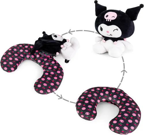 Vista 9 de Sanrio Cinnamoroll - Almohada cervical reversible y felpa para adultos, esenciales de viaje para un apoyo extra cómodo en aviones, automóviles