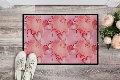 Vista 2 de Caroline's Treasures BB7565JMAT - Felpudo de acuarela con corazones rojos de 24 x 36 pulgadas, para interiores y exteriores, para entrada