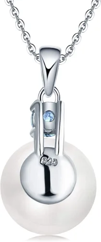 Vista 4 de JO WISDOM Collar con colgante de perlas cultivadas de agua dulce de plata de ley 925 para mujeres y niñas