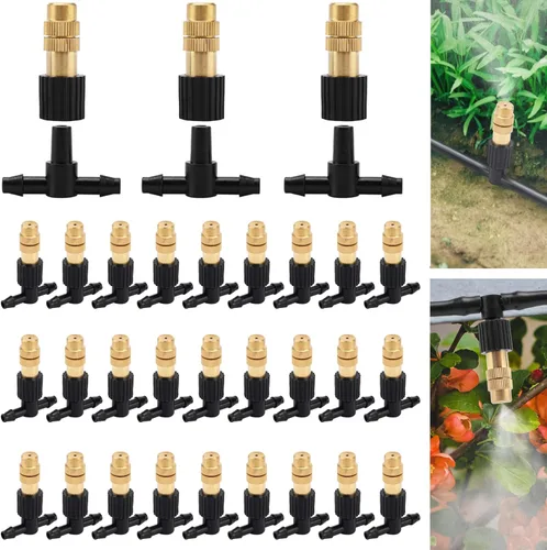 Vista 8 de 20 boquillas atomizadoras de tres vías con conector de riego por goteo para tubos de riego por goteo de 1/4 de pulgada, emisores de riego por goteo