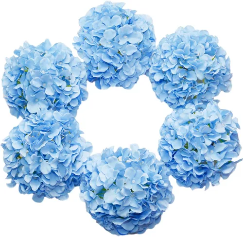 Vista 26 de DuHouse Hortensias artificiales de seda con tallos, hortensias falsas para bricolaje, centro de mesa de boda, decoración del hogar, paquete de 6