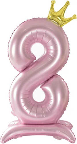 Vista 10 de Globo con Corona Rosa Número 1 de Tellpet con Base para Decoración de Fiesta de Primer Cumpleaños de Niñas