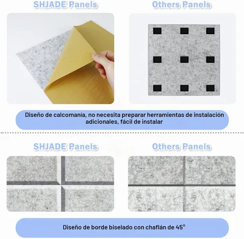 Vista 3 de SHJADE Paneles Acústicos Cuadrados Autoadhesivos, Paquete de 12 de 12" X 12" X 0.4" Paneles Absorbentes de Sonido, Azulejos de Cuña Insonorizante
