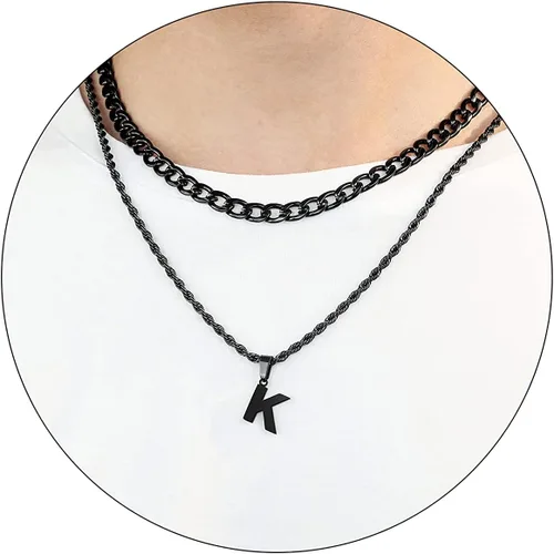 Vista 45 de SENRAN Collar con inicial en capas de la A a la Z para hombre, cadena de cuerda torcida de acero inoxidable de 18 a 20 pulgadas, dije de letra