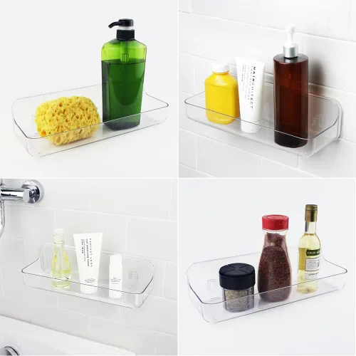 Vista 4 de Organizador de plástico para montaje en pared, organizador de caja de almacenamiento adhesiva transparente, sin perforaciones, colgar