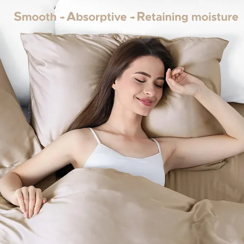 Vista 4 de Funda de almohada de seda de morera 100 % pura para cabello y piel, resistente a los alérgenos, doble cara, fundas de almohada de seda de 600 hilos