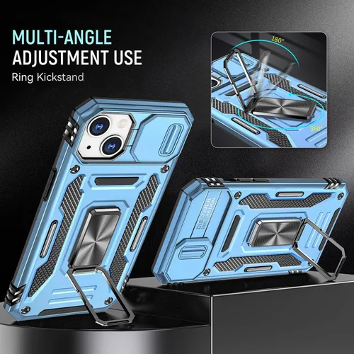 Vista 3 de Funda para iPhone 15 Pro iPhone 15 Pro con cubierta deslizante para cámara protectora con soporte de anillo, resistente a los golpes y a prueba