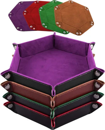 Vista 14 de SIQUK 4 bandejas de dados portátiles hexagonales, de piel sintética, para juegos de dados como RPG, DND y otros juegos de mesa