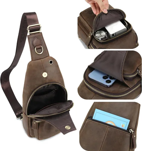 Vista 50 de LUKZIJAES Bolso bandolera de cuero genuino para hombre