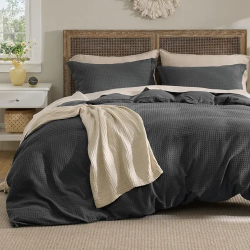 Vista 14 de Bedsure Funda de Edredón de Lujo Tipo Waffle Tamaño Queen - Juego de Funda de Edredón Texturizada, Suave, Juego de Ropa de Cama Transpirable