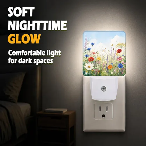 Vista 6 de Wildflower Meadow Garden Plug in Night Light - Botanical Floral Nature Decorative Accent Light, Dusk to Dawn LED Night Light with Light Sensor for