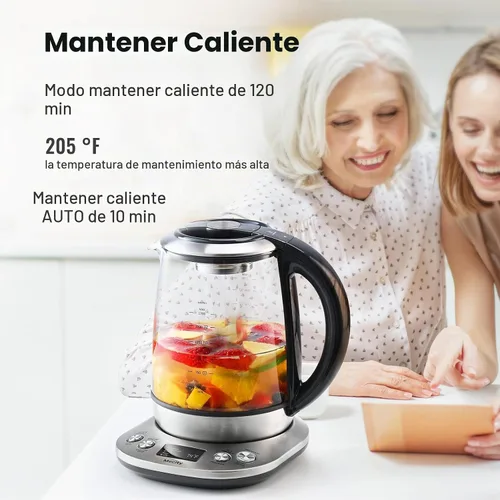 Vista 8 de Mecity Tetera eléctrica de vidrio de borosilicato con control de temperatura e infusor - Pantalla LCD y programas de preparación preestablecidos