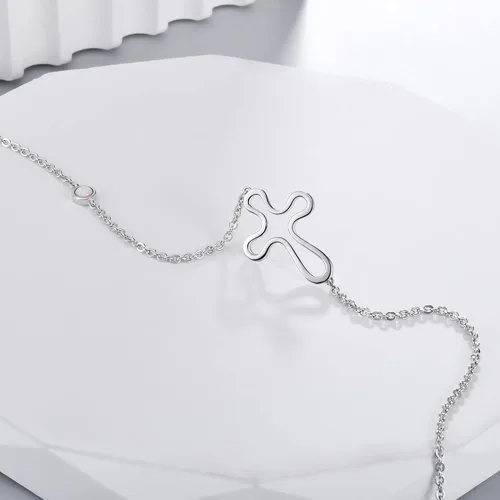 Vista 4 de CHIC & ARTSY Collar de plata de ley 925 con cruz lateral, doble corazón lateral, delicado ópalo creado joyería fina para mujer, regalos para ella