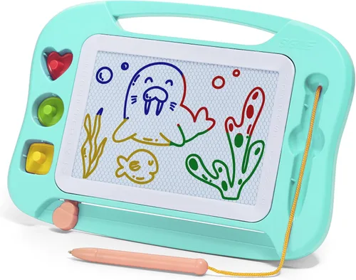 Vista 15 de SGILE Tablero magnético de dibujo para niños, juguetes para niños pequeños de 1, 2, 3, 4 años, bloc de bocetos y bocetos con 4 sellos, juguetes