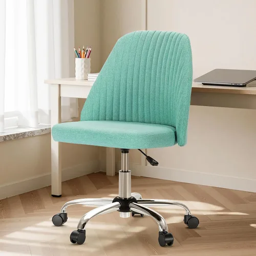 Vista 10 de DUMOS Silla de oficina, cómoda silla de escritorio giratoria con ruedas, asiento ancho, sin brazos, altura ajustable, sillas de computadora