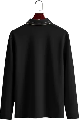 Vista 6 de Polo de manga larga para hombre, suéter clásico con botones, cuello en contraste, sudadera casual