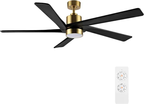 Vista 23 de WINGBO Ventilador de techo CC de 48 pulgadas con luces y control remoto, 5 cuchillas de madera maciza tallada, motor CC reversible de 6 velocidades