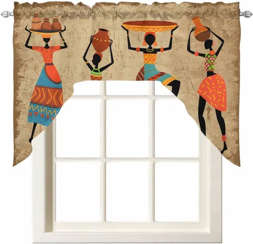 Vista 14 de Juego de 3 cortinas de cocina con festón de Navidad con cenefa, 3 piezas con bolsillo para barra, cortinas para dormitorio, sala de estar, baño