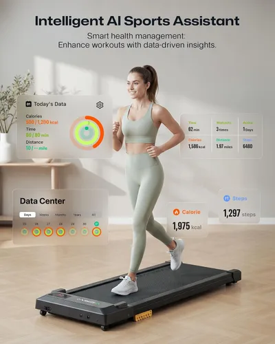 Vista 9 de UREVO Smart Walking Pad, Compact Under Desk Treadmill with Double Shock Absorption, Quiet Operation, Workout APP with Track Insights and MIIT Mode