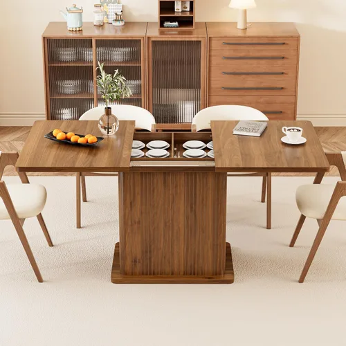 Vista 5 de Mesa de comedor extensible para cocina de 4-6, 47-65 pulgadas, mesa de comedor rectangular con 2 puertas, gran almacenamiento, muebles de cena