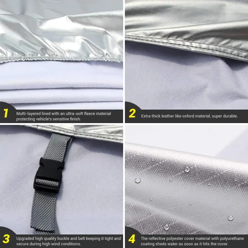 Vista 5 de Tecoom Funda resistente de múltiples capas para automóvil, para todo tipo de clima, impermeable, resistente al viento, reflectante, nieve, sol