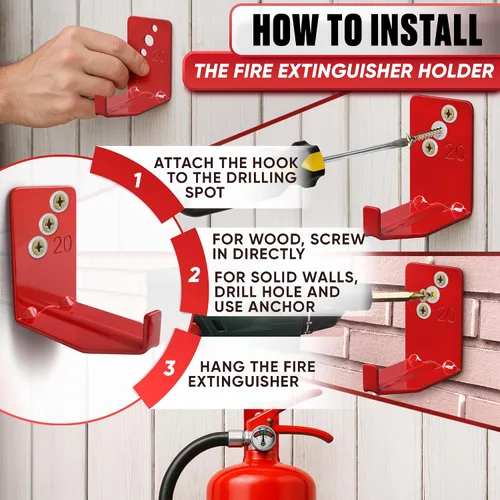 Vista 6 de Juego de 2 soportes de montaje para extintor de incendios, ganchos de montaje en pared resistentes de 2.36 x 1.57 x 2.36 pulgadas, tornillos