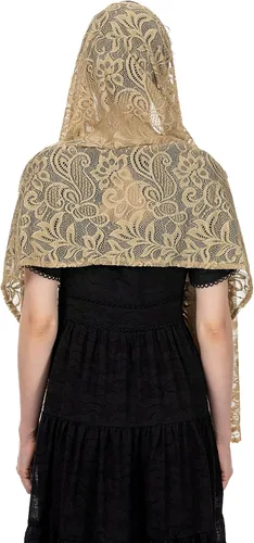 Vista 4 de Wgior Velo Rectangular de Capilla Bufanda Velos de Iglesia Católica Mantilla Envolvente Chal Cobertura de Cabeza para Misa Beige