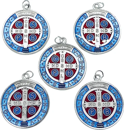 Vista 3 de San Benito Medalla epoxi Set de 5 con bolsa de regalo azul