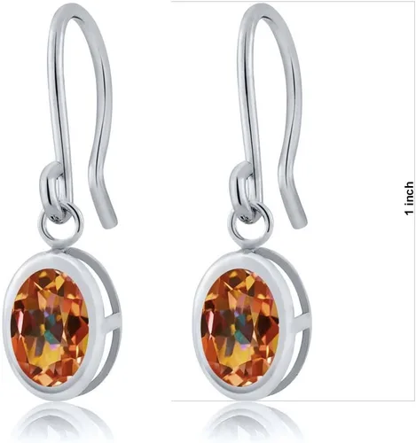Vista 74 de Gem Stone King Aretes colgantes de plata de ley 925 de 0.276 x 0.197 in con piedra natal ovalada de alambre francés para mujer