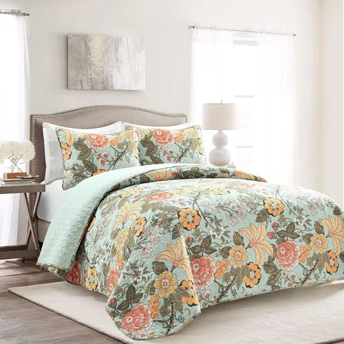 Vista 13 de Lush Decor Sydney - Juego de edredón reversible de algodón, juego de 3 piezas, matrimonial/queen, negro y azul, juego de ropa de cama de algodón