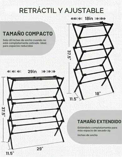 Vista 4 de Estante de Secado de Ropa Plegable de Metal de 3 Niveles, Perchero de Ropa para Secar Percheros Plegables para la Lavandería Para