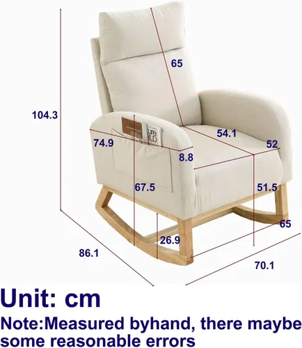 Vista 2 de Nursery Rocking Chair Teddy Modern Upholstered Glider Rocker Rocking Accent Chairs with Two Side Pocket ＆ High Backrest Comfy Reading Chair for Beige