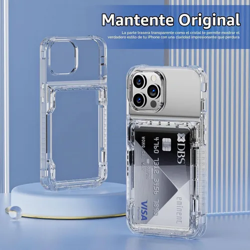 Vista 7 de ACANDYA Funda transparente para iPhone 15 Pro Max con tarjetero de crédito Transparent Cover for iPhone 15 Pro Max 6.7 inch Protective Case Heavy